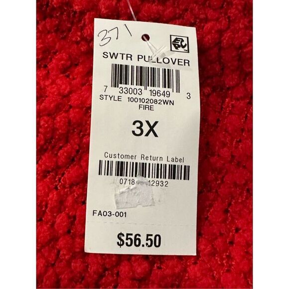Style & Co NWT size 3X Fire Red Bobble Knit Sweater Pullover PLUS - Picture 6 of 6